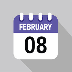 8 february calender icon text page monthly web design.