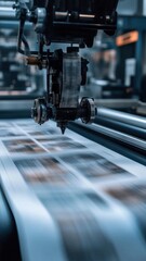 Fototapeta premium Printing press creating newspapers at high speed, printing process, mass communication, industrial machinery