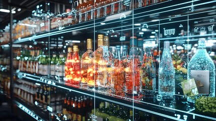 Futuristic digital marketplace featuring floating hologram product displays and cutting edge virtual reality shopping interface  Concept of innovative e commerce online retail