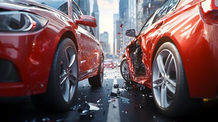 Devastating Head on Collision of Two Damaged Vehicles on a Modern City Street Highlighting the Importance of Traffic Rules and Safety Measures to Prevent Such Catastrophic Accidents