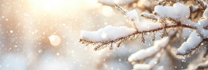 Obraz premium Calm minimalism background of winter with snow covering tree branch.