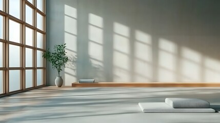 Peaceful and Inviting Pilates Studio with Serene Ambiance Ample Natural Lighting and Minimalist Design Elements Promoting Calmness and Focus During Fitness Routine