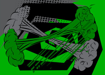 Cartoon green and black background, comic book backdrop. Retro vector comics pop art design.