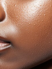 A closeup of problematic skin with visible acne and redness before treatment on a neutral background, ideal for skincare tutorials and product use.