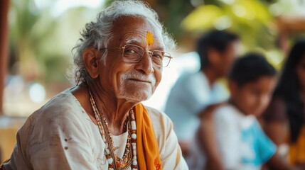 Obraz premium An Indian elder participating in a community event, sharing stories and wisdom with younger generations