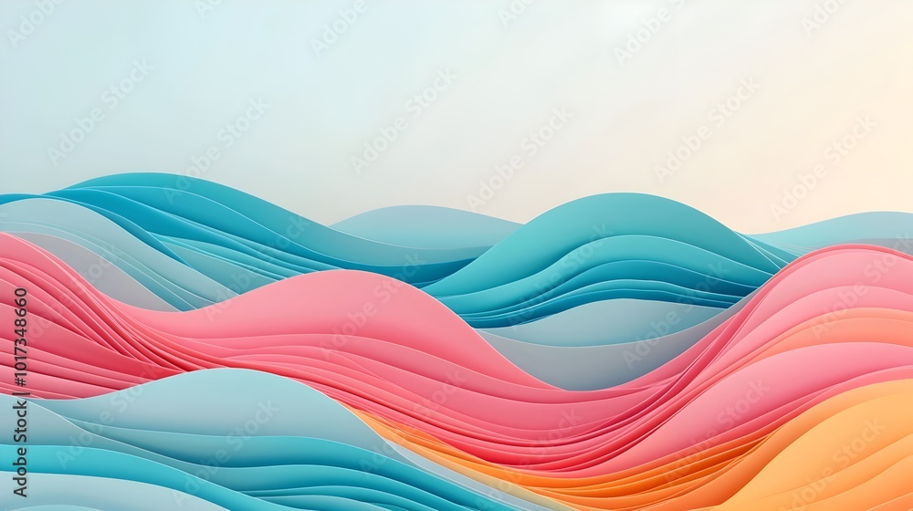 Poster pastel waves smooth fluid transitions in a 3d illustrated abstract background with captivating color
