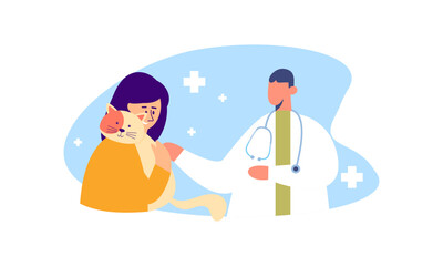Pet veterinarian concept. Veterinary doctor checking and treating illustration