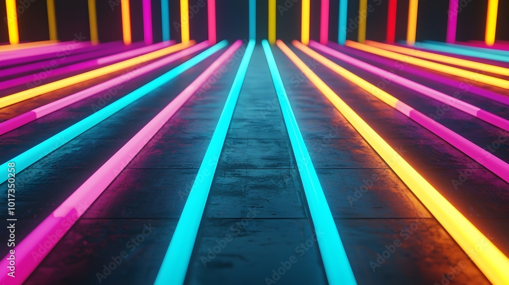 Poster dazzling futuristic glowing lines on multicolored 3d background abstract digital art with dynamic ge