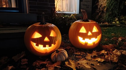 Obraz premium Halloween pumpkins at night