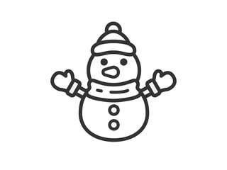 サンタクロースの衣装を着た、雪だるまのアイコン（線画）のイラスト