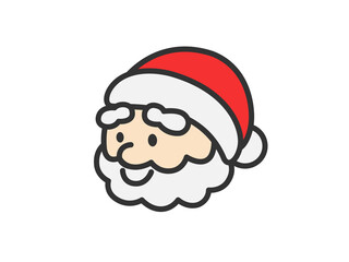 サンタクロースの顔のアイコン（線画カラー）のイラスト