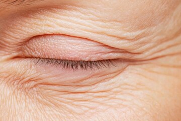 A high-resolution image of a woman applying anti-aging cream to her forehead to reduce wrinkles, with a neutral soft-textured background that emphasizes her face and skincare.