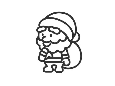 recommend clip art: プレゼントを持った、サンタクロースのアイコン（線画）のイラスト