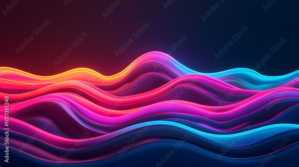 Poster mesmerizing neon waves vibrant 3d of abstract digital patterns with glowing luminous textures and ge
