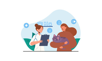 Pet veterinarian concept. Veterinary doctor checking and treating illustration