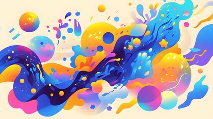Abstract vibrant swirling shapes with circular elements. Suitable for graphic designs, background textures, artistic projects, and digital art creations.