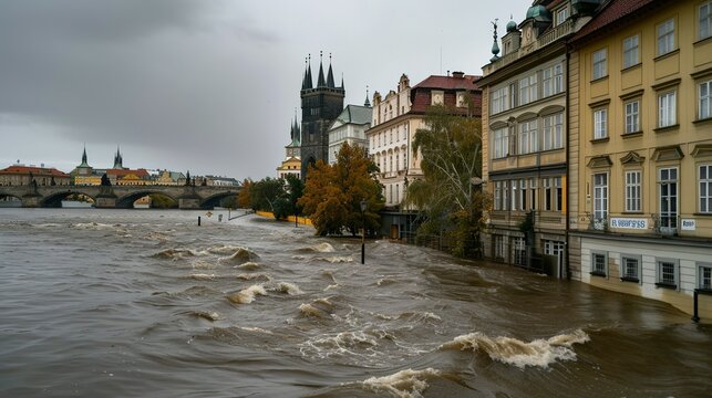 High Water Levels on the Vltava River in Prague Following Storm Boris and Torrential Rains on September 16, 2024