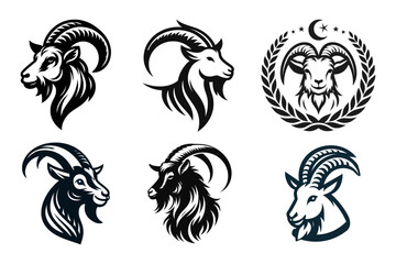 goat logo lion tattoo set