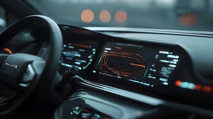 Futuristic AI powered autonomous vehicle featuring a sleek and modern design with a state of the art holographic dashboard for an advanced user friendly driving experience of the future