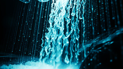 Streams of binary code cascading like a waterfall, signifying the underlying data that drives digital business operations