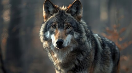 Obraz premium a wolf standing in a forest looking at the camera