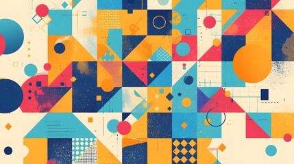 Geometric abstract design with vibrant colors; ideal for backgrounds, posters, or modern art concepts in digital and print projects.