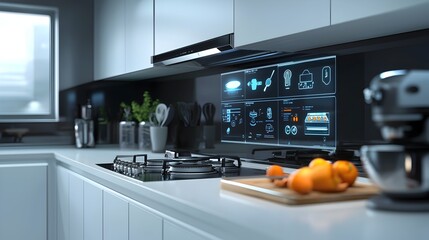Cutting edge smart kitchen featuring advanced AI powered cooking appliances intelligent food tools and seamless automation for a futuristic and efficient culinary experience