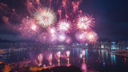 Fireworks Display Over Cityscape