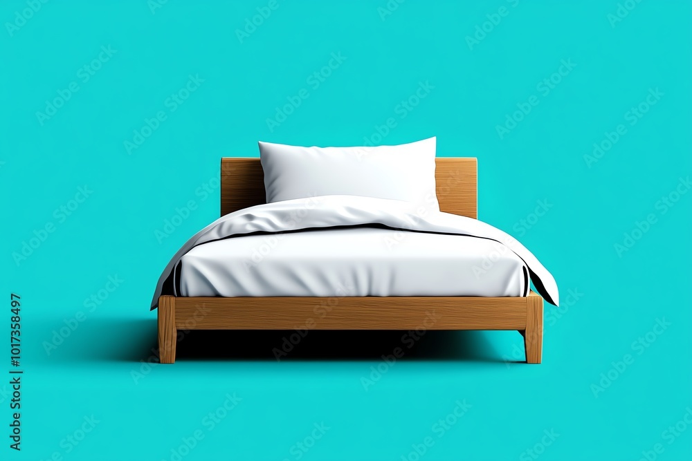 Poster minimalist depiction of a simple bed and pillow icon, representing restful sleep and relaxation thro