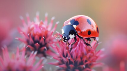 a lady bug sitting on top of a pink flower
