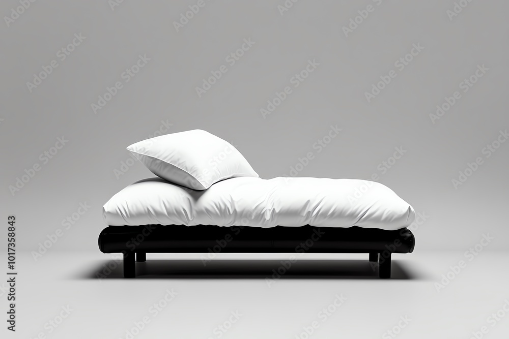 Poster minimalist depiction of a simple bed and pillow icon, representing restful sleep and relaxation thro