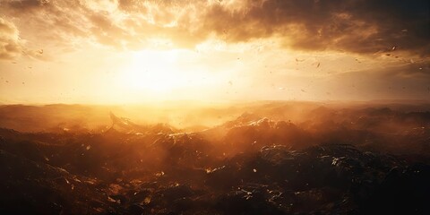 Fototapeta premium A sunlit sky with a large, dark cloud in the background