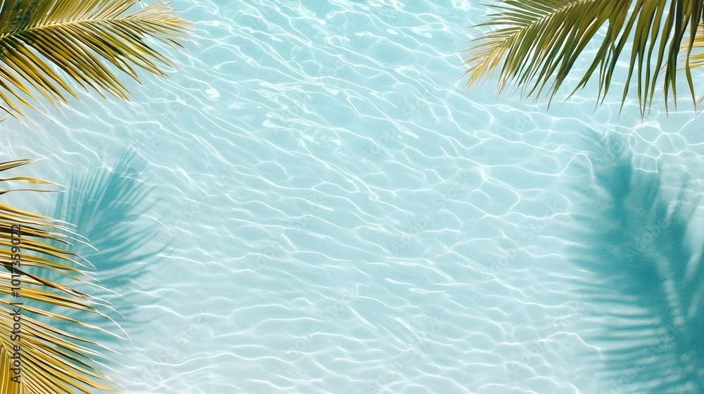 Poster serene coastal retreat tranquil beach scene with subtle palm shadows and clear water perfect for cre