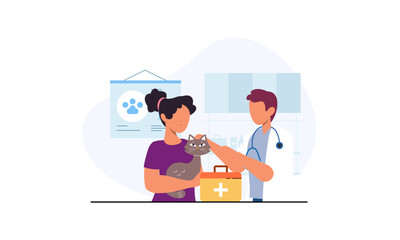 Pet veterinarian concept. Veterinary doctor checking and treating illustration