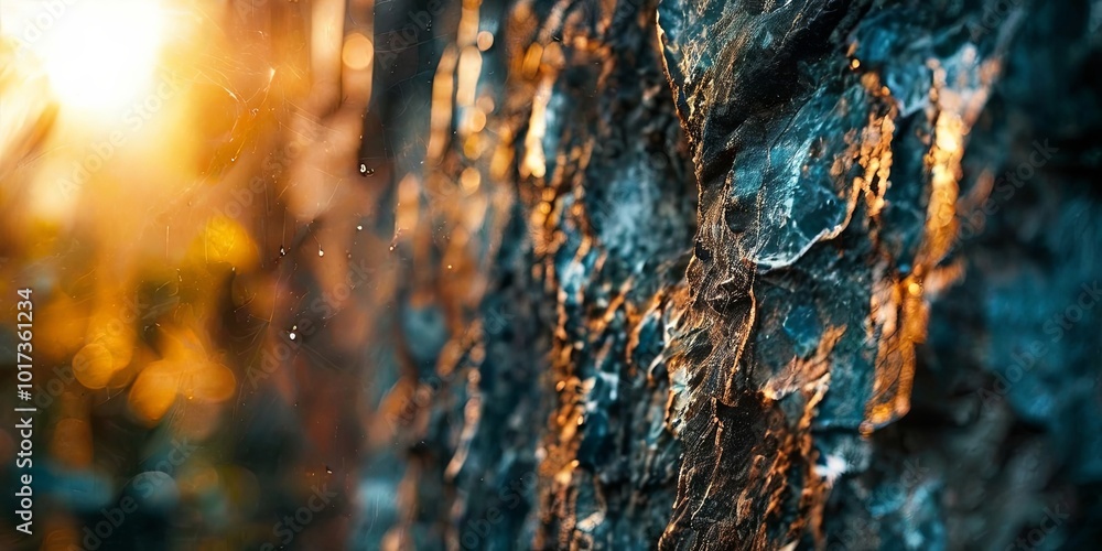 Poster a close up of a rock with a sun shining on it