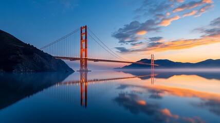 Fototapeta premium Stunning Sunset Over Iconic Landmark Reflection