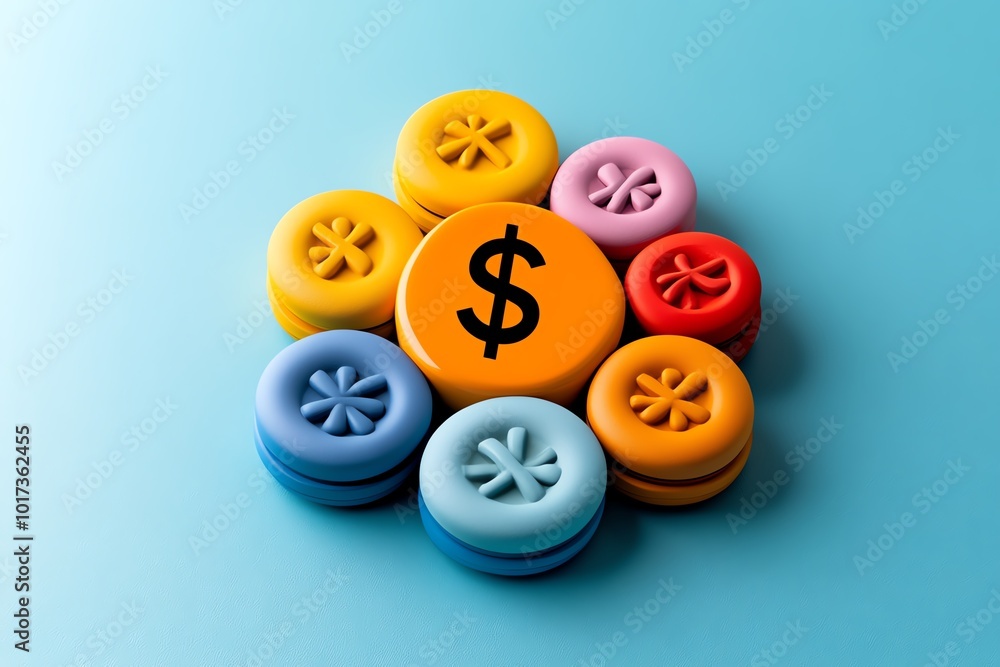 Poster Minimalist design of overlapping circles with a dollar sign in the center, representing the interconnected factors that influence business lifetime value