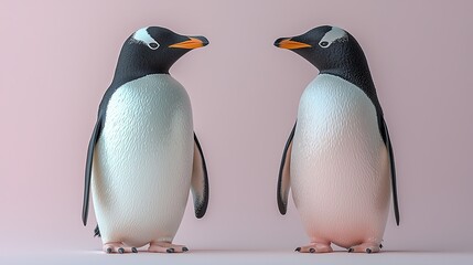 Fototapeta premium Waddling 3D Penguins on Soft Pastel Background