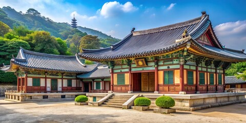 Fototapeta premium Traditional Korean temple with Daeungjeon hall, Judgment Hall (Myeongbujeon), and prayer room in the background