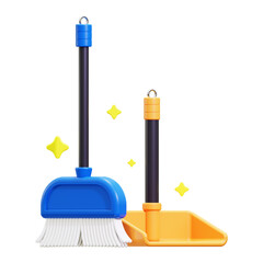 3d Broom And Dustpan icon. ideal for household cleaning concepts