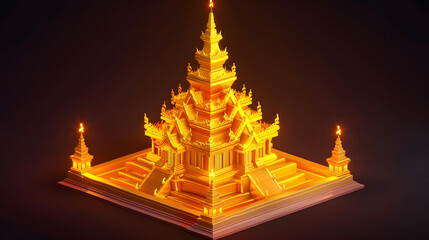 Obraz premium Golden Pagoda isometric 3D