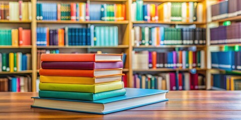 Colorful books stacked on a table in a library, books, colorful, vibrant, education, reading, literature, stacked, arrangement