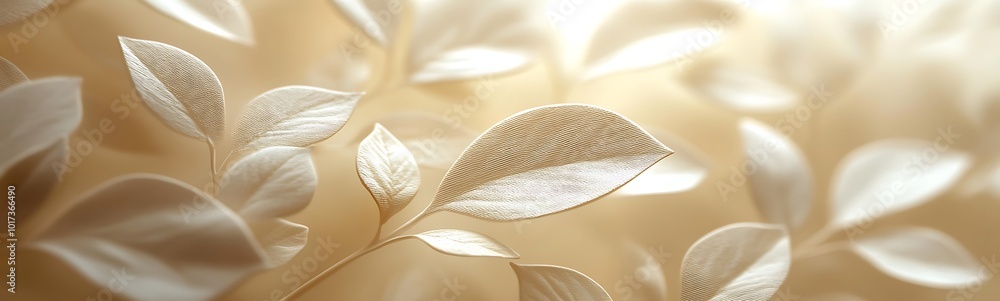 Poster A soft, illuminated background features delicate, intricate leaves, creating a serene and ethereal atmosphere.