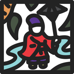 ミニ正方形カラー花札アイコン　霜月　栃　11月　小野道風　栃に小野道風