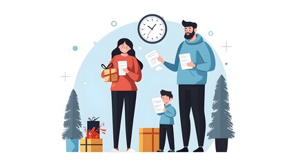 Flat design of a family gathering together on New Year s Day to make and plans for the upcoming year with a focus on a fresh start