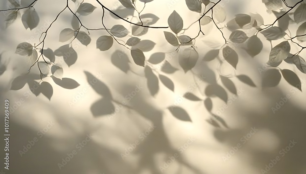 Poster a soft interplay of light and shadows creates a natural pattern of leaves against a gentle, pastel b