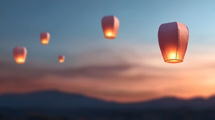 Captivating Lantern Festival Filling the Serene Night Sky with Glowing Lights   Flat Design of Floating Paper Lanterns during a Traditional Chinese or Asian Cultural Event