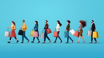 Fototapeta premium Vibrant of Shoppers Carrying Bags and Enjoying Discounts During the Bustle of Black Friday Shopping Event at a Crowded Retail Mall
