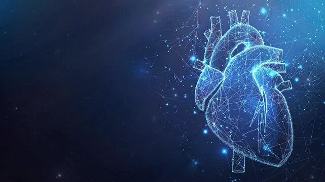 Human heart anatomy made by low-poly futuristic blue background