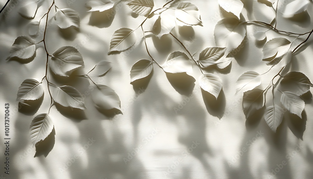 Poster a soft interplay of light and shadow reveals delicate leaves on a textured background, creating a se